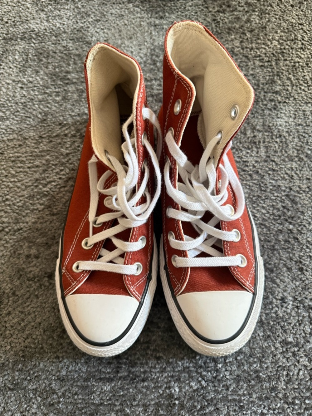 High-Top Platform Converse Sneakers in Rust Red